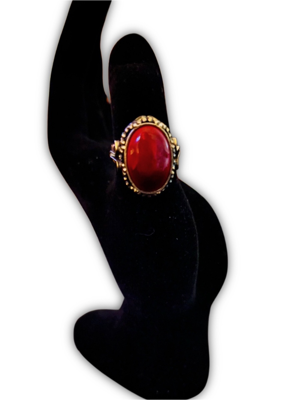 Gold-Tone Red Oval Statement Ring